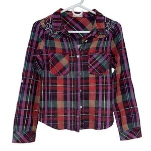 Girl’s Miss Me Embellished Plaid Western Shirt